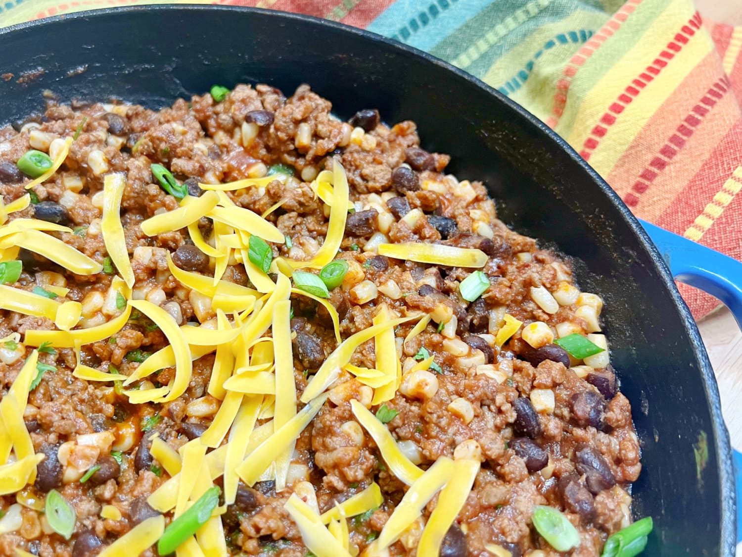 A skillet loaded with Southwest Sloppy Joe Dip. 