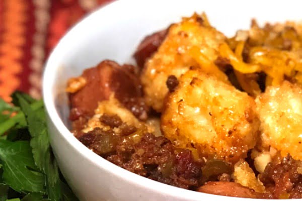 Chili-Cheese-Dog Tater Tot Bake