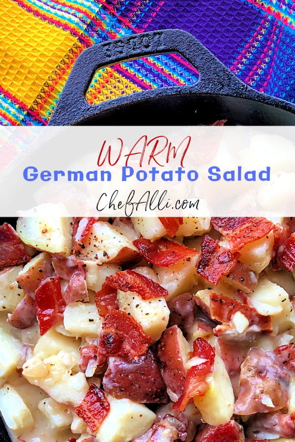 Here it is, folks! The ultimate summer salad: Warm German Potato Salad.   I love how this potato salad comes together perfectly with just a few key ingredients - red potatoes, bacon, and a tangy vinegar-based dressing.