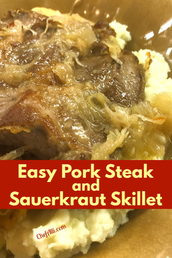 Pork Steak and sauerkraut makes a quick and easy meal, all in just one skillet.