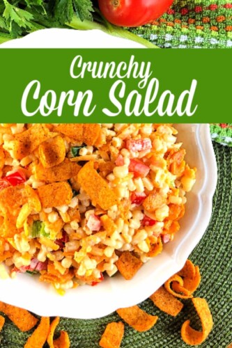 Picture of crunchy corn salad with fritos. 