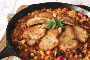 The perfect one-pan meal - Southwest Pork Cutlets with Calico Rice.