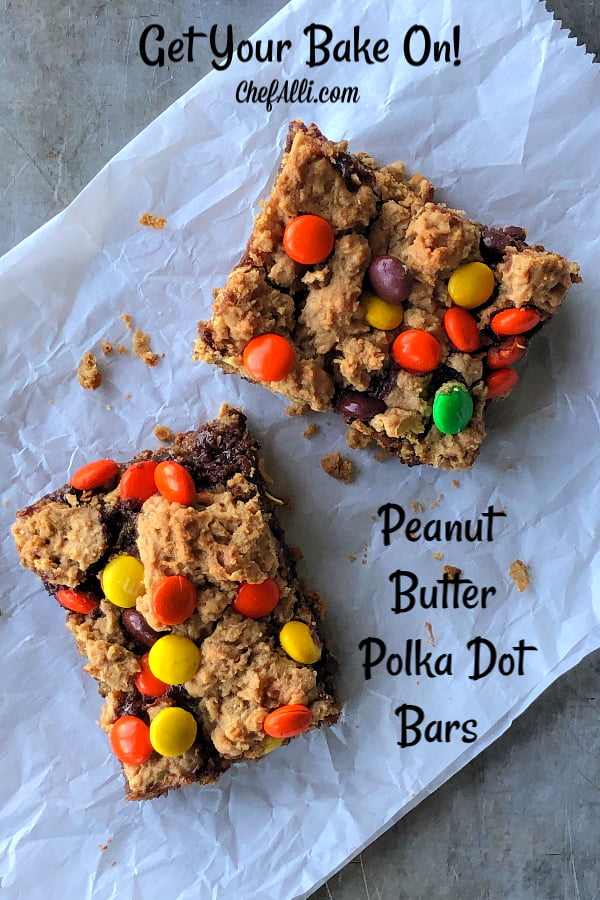 I love a good bar cookie recipe - they save so much time! Peanut Butter Polka Dot Bars bring together creamy peanut butter, dark brown sugar, and oats to make a rich base, topped with a layer of chocolate and sprinkled with Reese's Pieces.