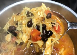 Ladel up a big bowl of Chicken and Black Bean Fideo Soup.