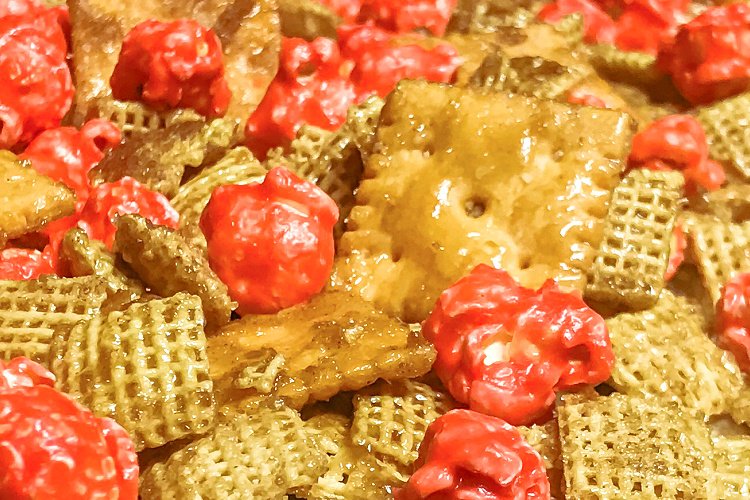 A close up photo of Churro Party Mix.
