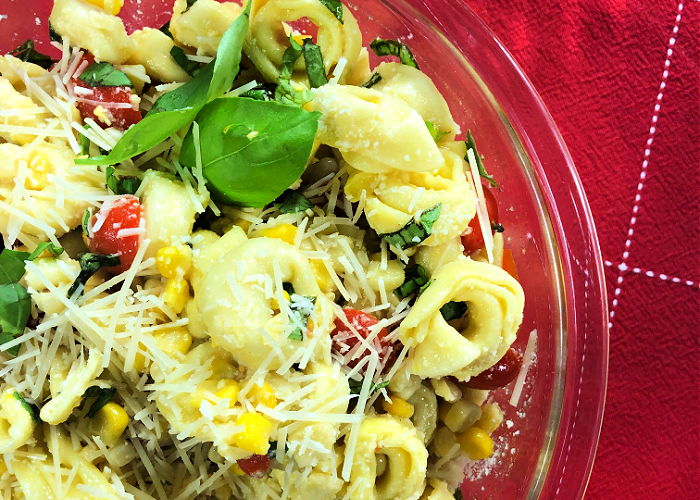 Tortellini Pasta Salad with Tomatoes, Basil, and Corn Chef Alli