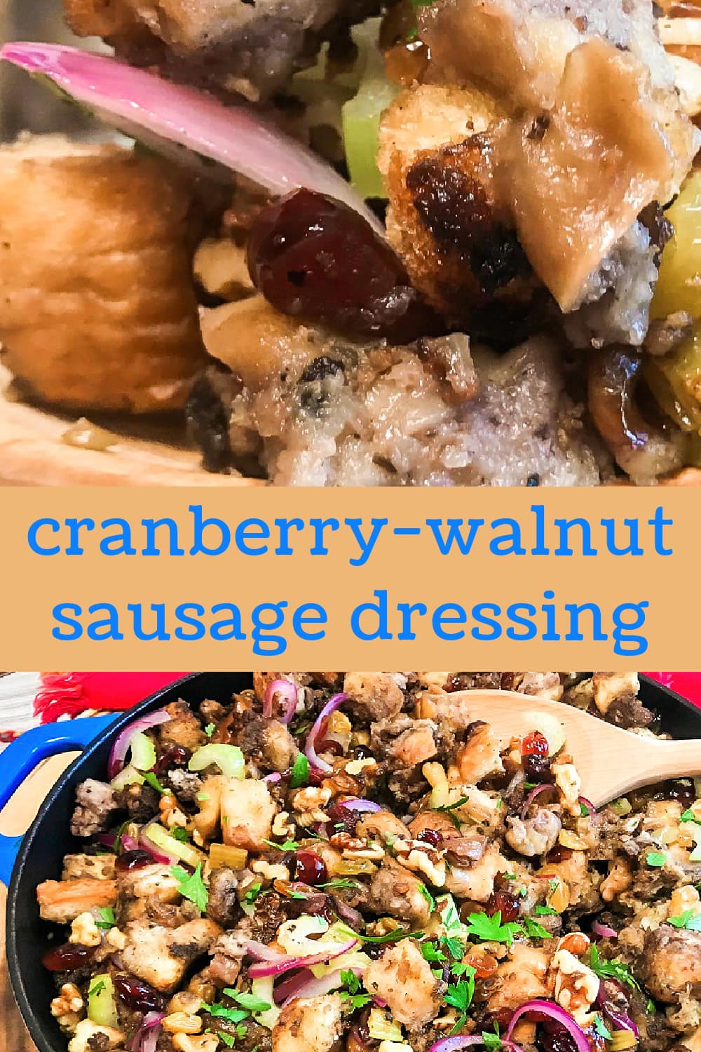 Cranberry Walnut Sausage Dressing as a close up.