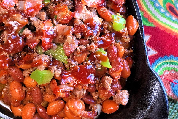 Saucy Cowboy Beans with Bacon and Beef