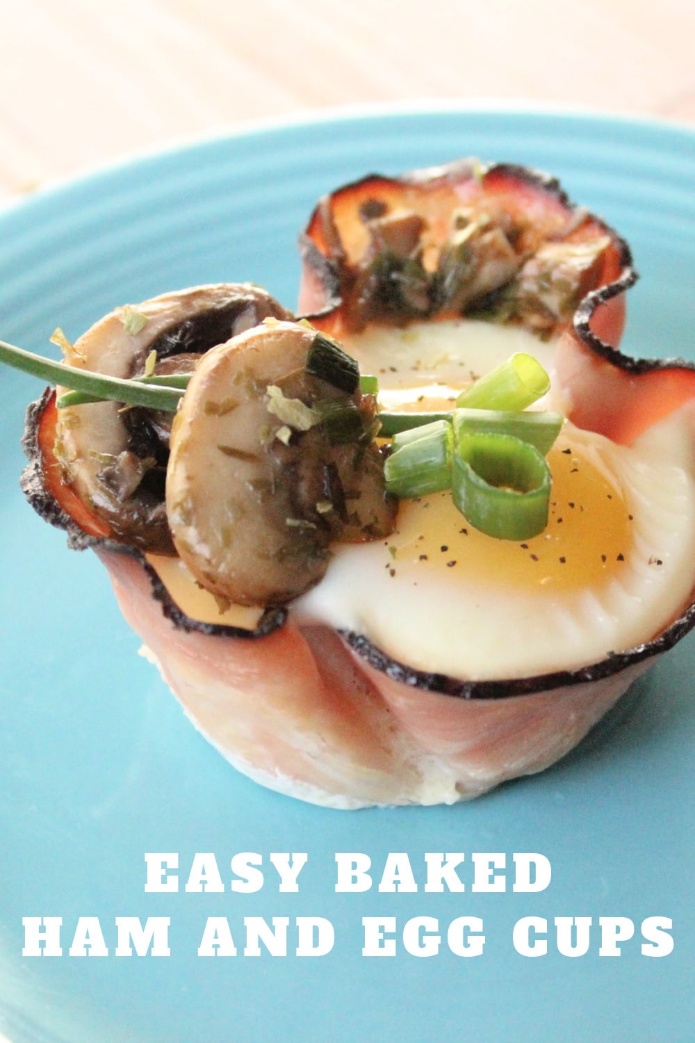 Baked Ham and Egg Cup on a blue plate.