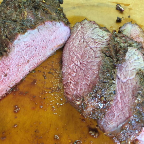 Medium rare tri tip roast is juicy and rich.