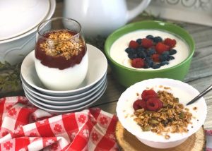 yogurt in three different bowls