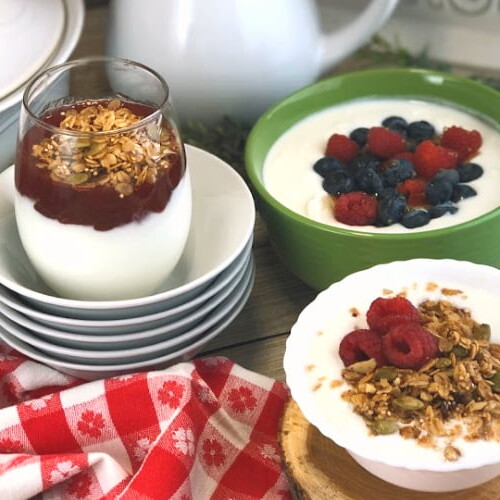 yogurt in three different bowls