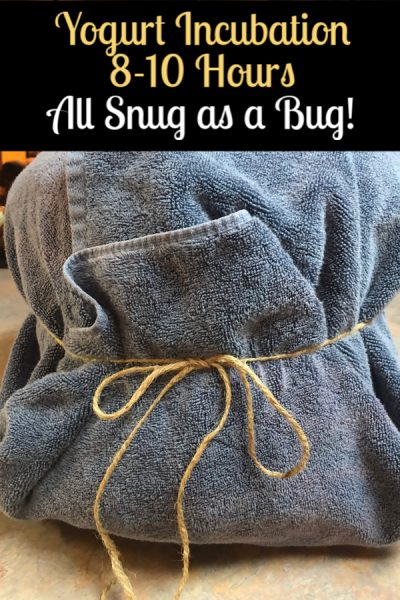 Instant Pot wrapped in a blue towel tied with a string.