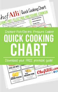 This FREE Printable Cooking Chart makes quick work of 14 common Instant Pot foods and will ensure Instant success for any new Electric Pressure Cooker user!