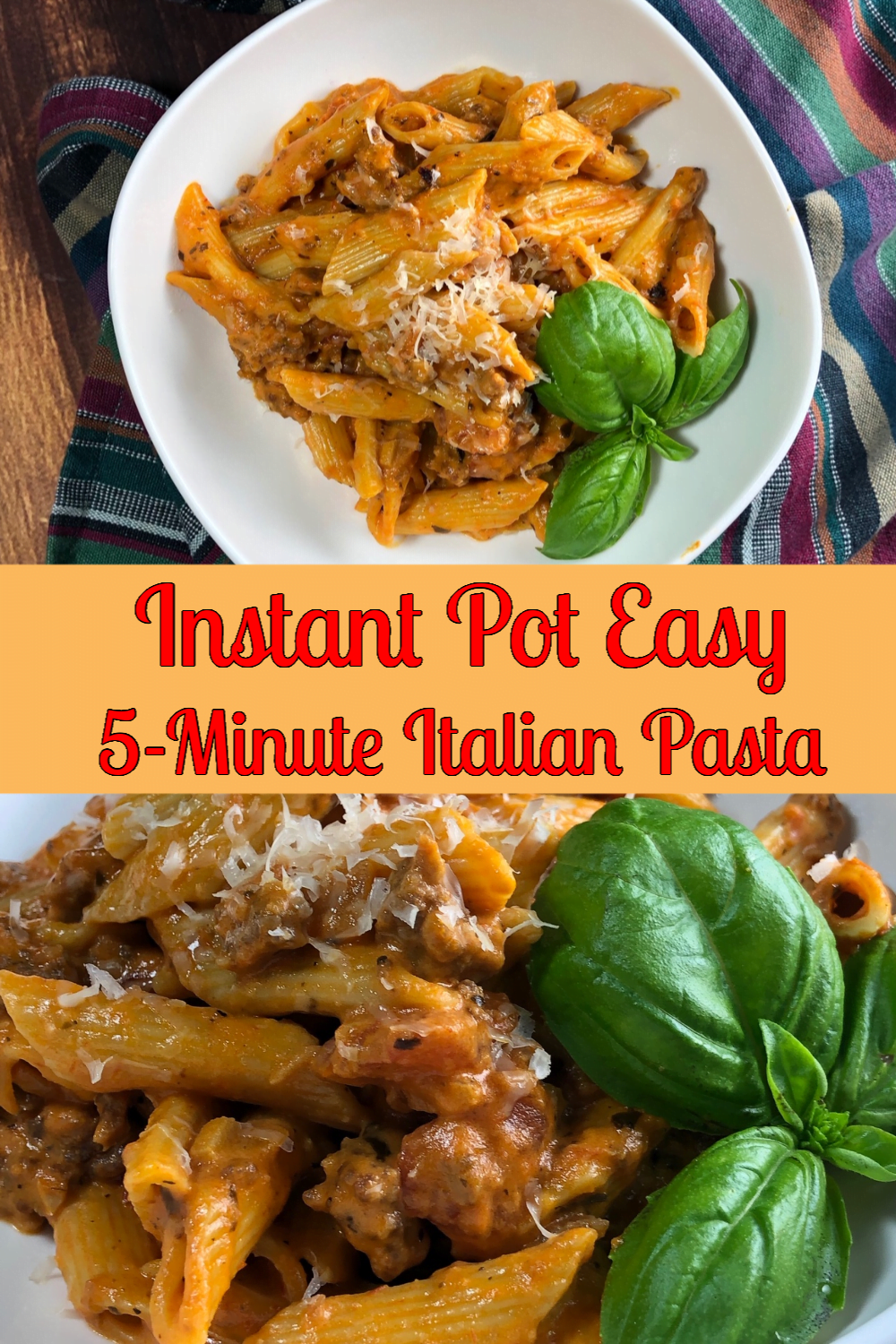 An upclose shot of of Italian penne pasta and also a bowl of penne pasta. 