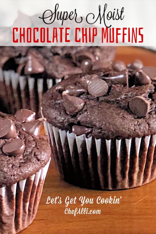 stacked double chocolate chip muffins