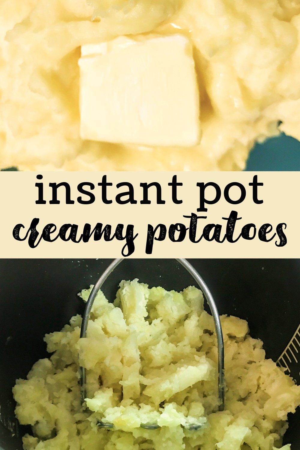 Cooked potatoes in an Instant Pot being mashed.