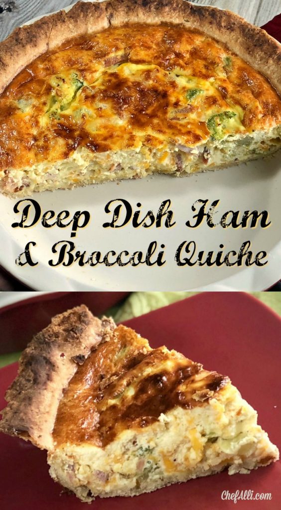 Who loves breakfast quiche for any meal of the day??  If you raised your hand, then you definitely need this quiche recipe.  My family scarfed it right down! This Easy Deep Dish Ham and Broccoli Quiche is incredibly delicious and such an easy recipe to whip up.  You only need a few basic ingredients on hand....eggs, cream, broccoli, and ham and you've got a meal all ready to hit the dinner table. #Breakfast #Brunch #Ham #Bacon #EasyMeal #Eggs #Cheddar