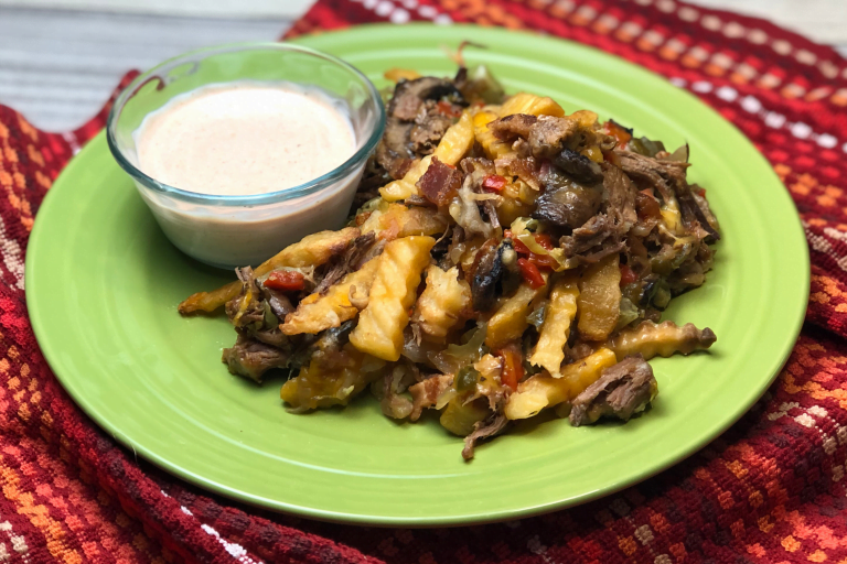 Loaded Skillet Fries with Beef and Bacon