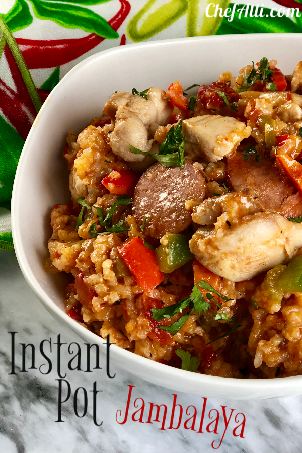 Who wants to spice up the ole dinner menu?  I sure do! This Instant Pot Jambalaya Recipe does the trick and it's full of sausage, shrimp, rice and veggies - super fast comfort food that's oh-so-easy to make. 