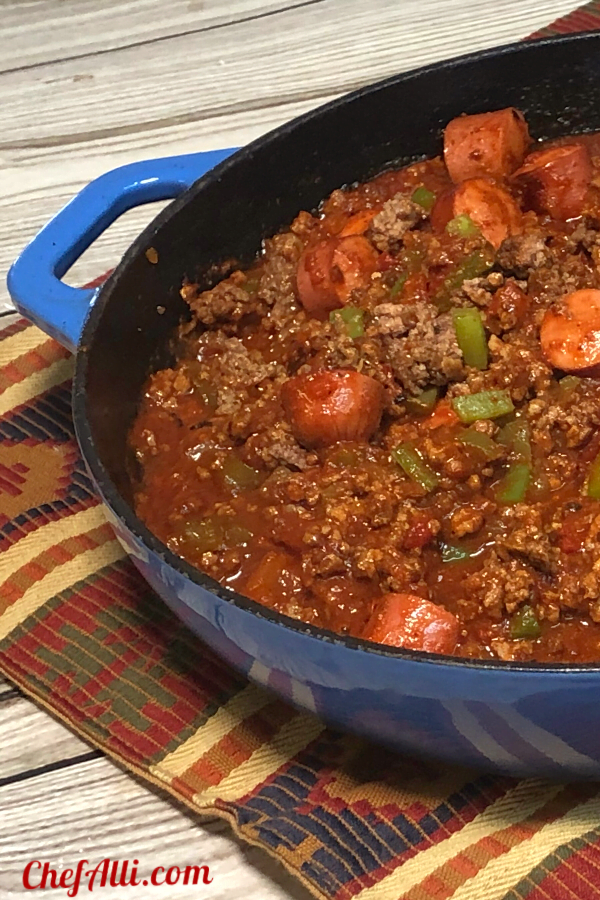 We absolutely cannot stop eating this chili!  Chili-Dog-Chili Bowls are hearty, low-carb, no-beans and chock full of ground beef....the hot dogs are an added bonus. You are gonna love making this in your Instant Pot.