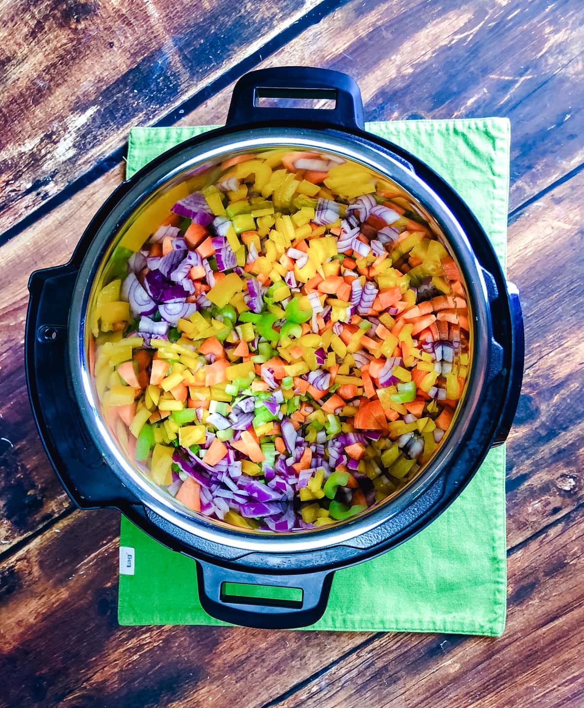 Instant pot with vegetables inside. 