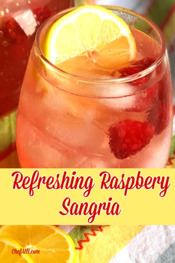 Raspberry sangria with a lemon. 