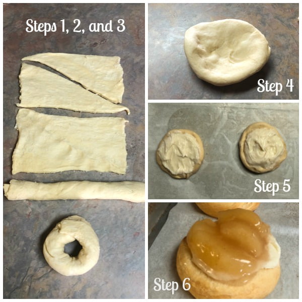 photos showing the steps to make pastries from crescent roll dough