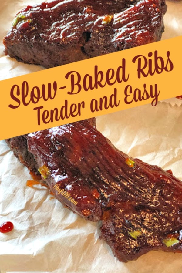 BBQ ribs on a cookie sheet. 