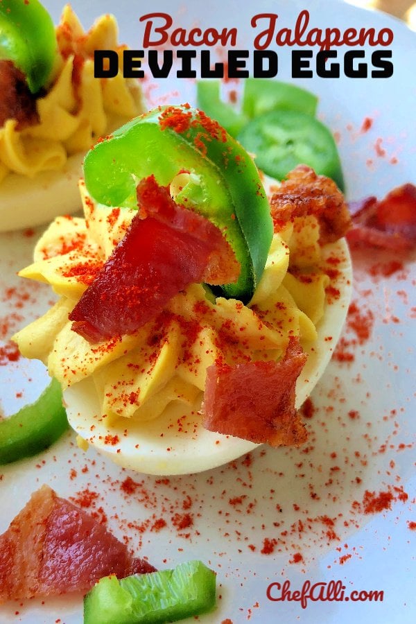 Bacon Jalapeno Deviled Eggs.....now that sounds like some kick-butt-delicious deviled eggs, with a side of spicy! These deviled eggs will be the hit of your next summer gathering. 