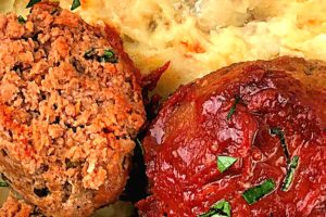 What screams comfort food louder than a good, classic meatloaf? With a tangy glaze, these moist and tender Tomato-Glazed Meatloaf Bundles are sure to become a family favorite! Serve them on a bed of whipped mashed potatoes. #groundbeef #meatloaf #bundles #easy #family