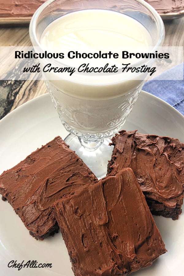 Are you a chocolate lover? Then you need to know about these Ridiculous Chocolate Brownies? Dark, rich, and dense...these brownies should be considered one of the seven wonders of the world! This recipe makes a giant pan of brownies and get ready for a serious sugar rush - these are completely luscious. #brownies #chocolate #darkchocolate