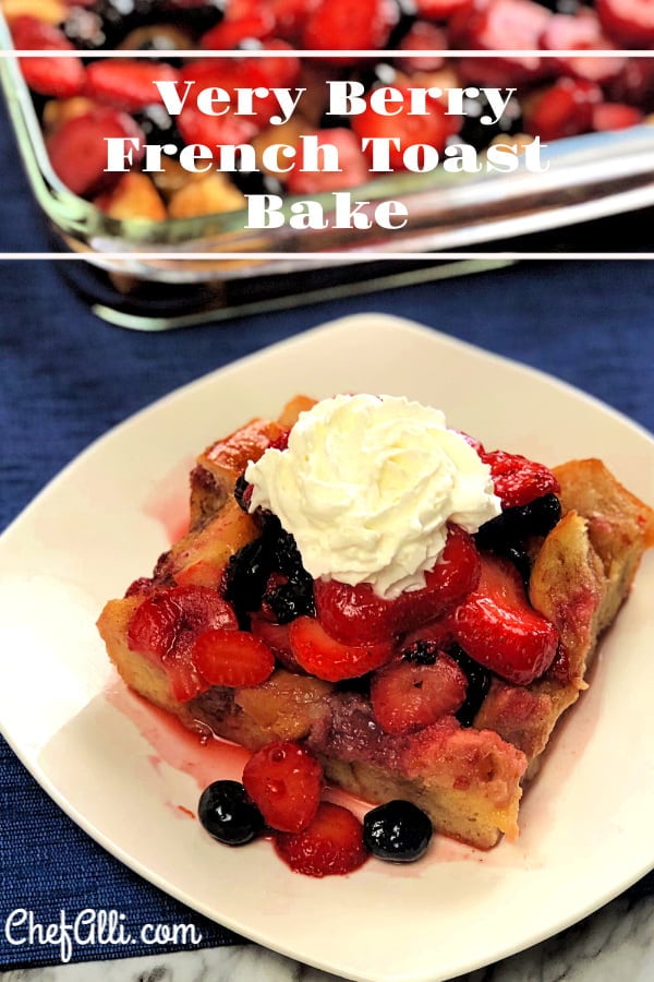 I swear, we could eat French toast casserole every single day and NEVER tire of it! Topped with sugared berries and orange zest, this overnight French toast casserole is definitely on our list of family favorites.  I love how fuss-free this French toast bake is! You can assemble it the night before which saves lots of time in the morning, and it's so easy to double the recipe and bake two pans if you've got to feed a crowd. The fruit topping makes this Very Berry French Toast Casserole seem extra special. #FrenchToast #Breakfast #Brunch #BreakfastCasserole #BreakfastBake