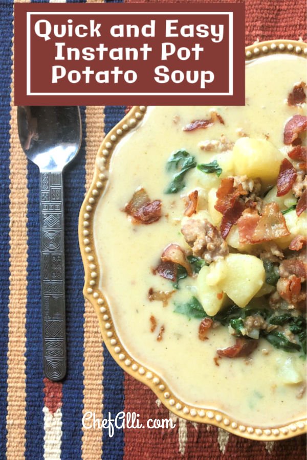 Here you go, folks - a super easy, super creamy, uber-tasty potato soup that can be made in one pot! Grab your Instant Pot and whip up this Sausage, Bacon and Potato Soup for the fam - it's pure comfort food at it's finest. #potatosoup #bacon #sausage #comfortfood #familyfavorite #family #Instant Pot