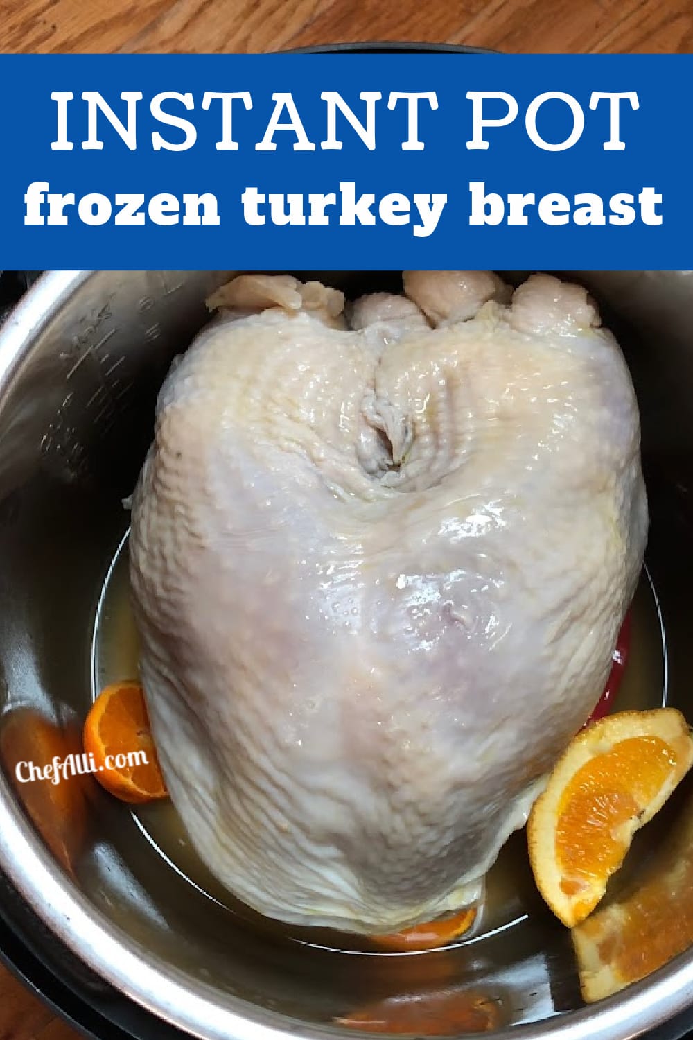 A large frozen turkey breast ready to be cooked in the Instant Pot.