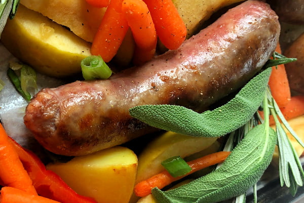 Sausage, Apple and Rosemary Sheet Pan Dinner