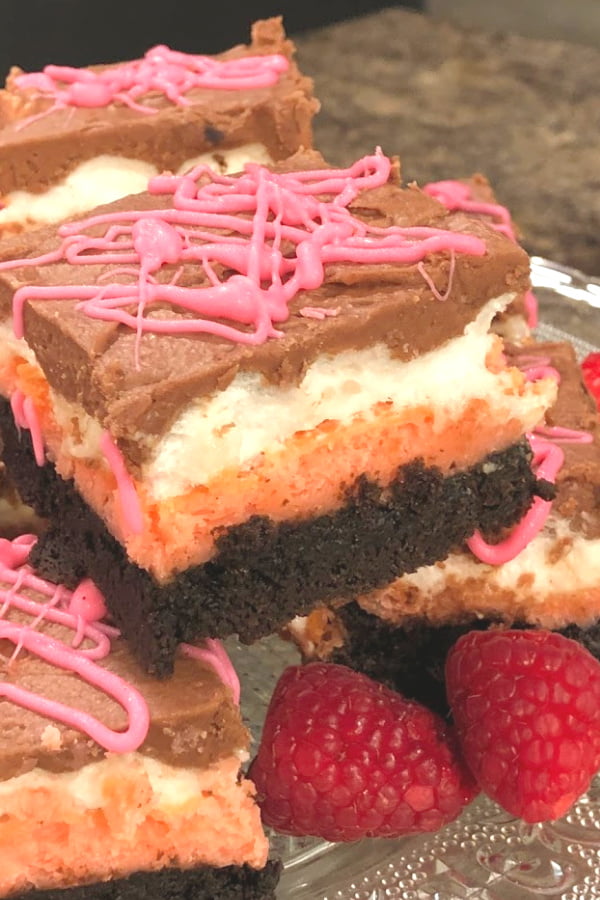 stack of layered chocolate brownies 