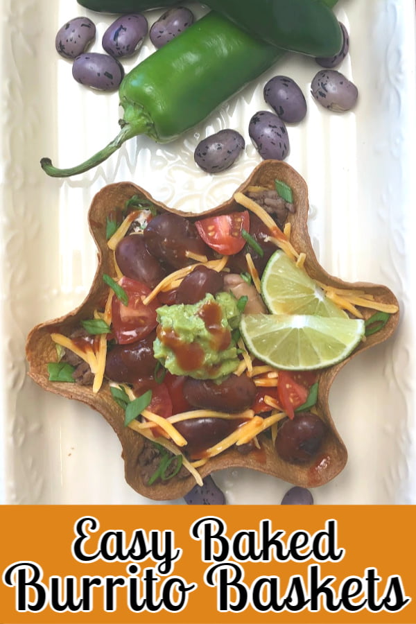 tortilla basket with filling on a white platter