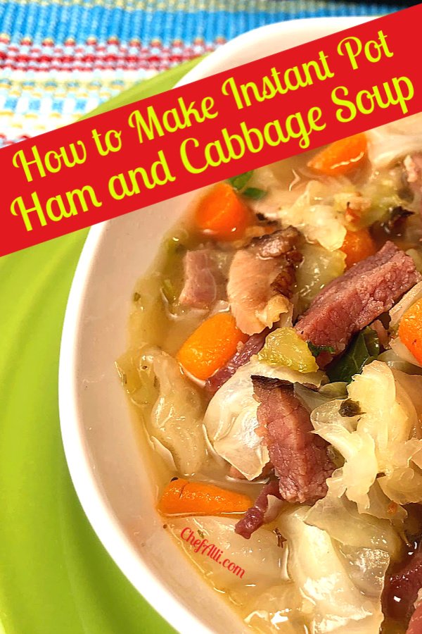 A Bowl of Instant Pot Ham and Cabbage Soup is a hearty soup made in minutes. 