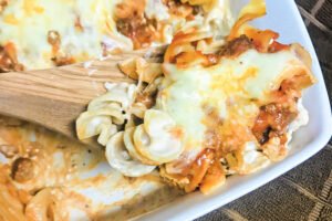 A big spoonful of Lasagna Noodle Casserole.