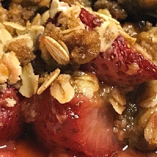 Golden Brown Oatmeal Topping over Tender Strawberries.