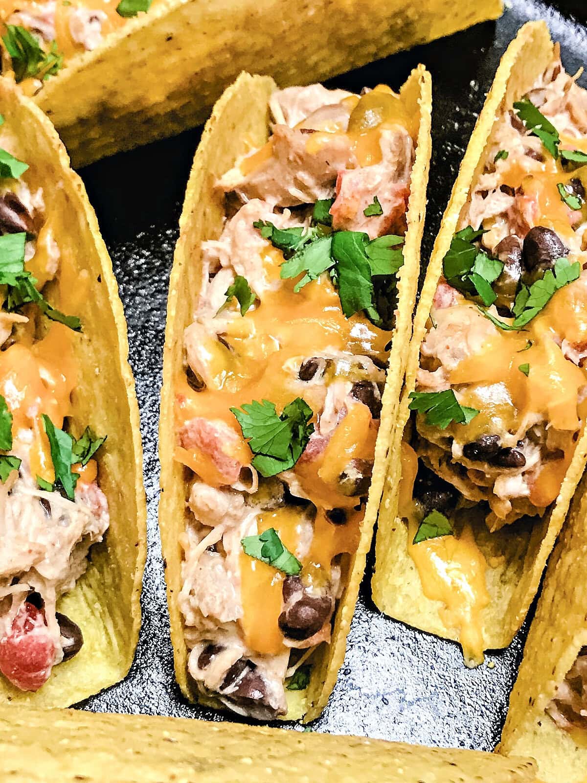 baked-chicken-tacos-filling Baked Chicken Tacos in a Cast Iron pan.