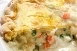 Golden brown and creamy chicken pot pie.