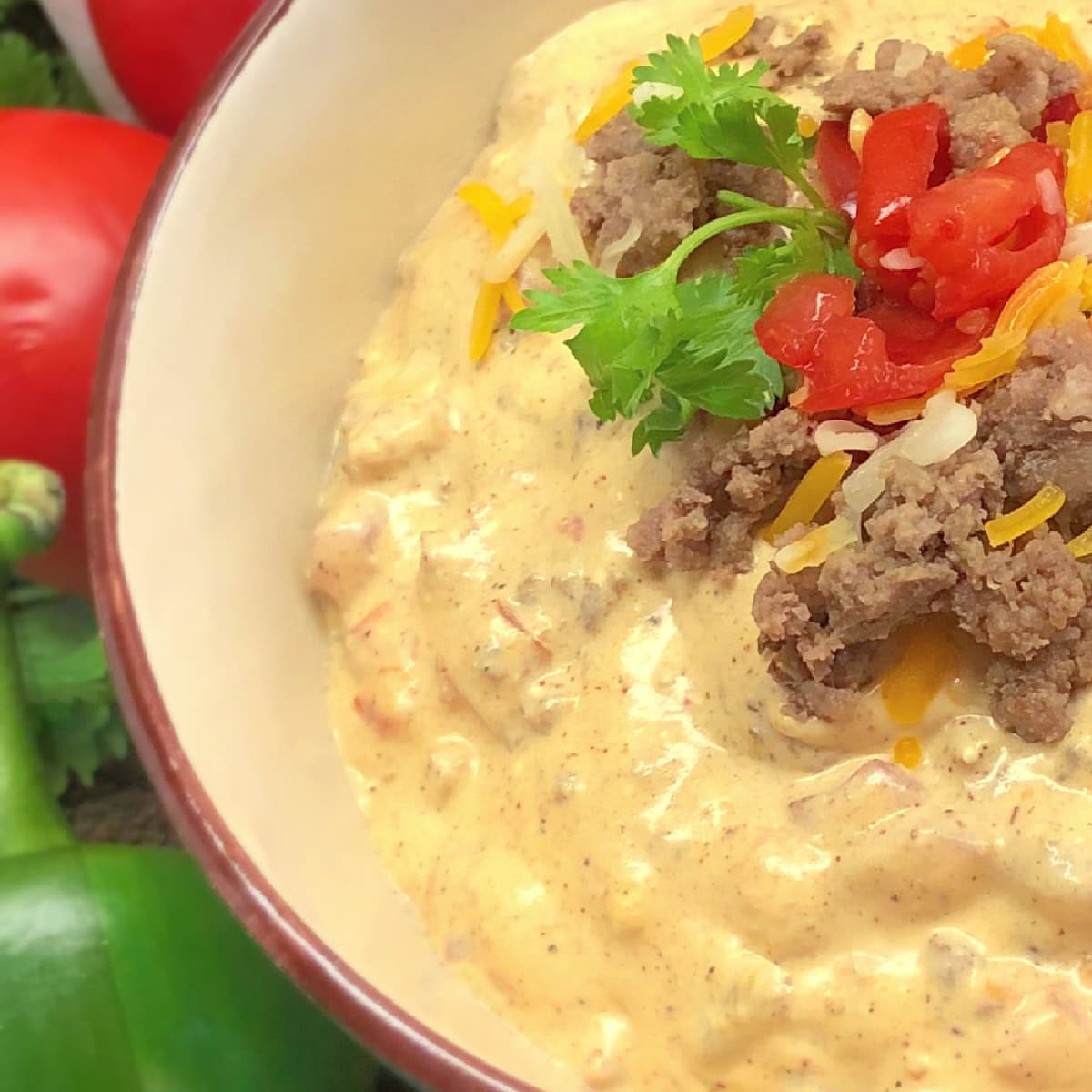 Taco soup made in the crock pot with ground beef.