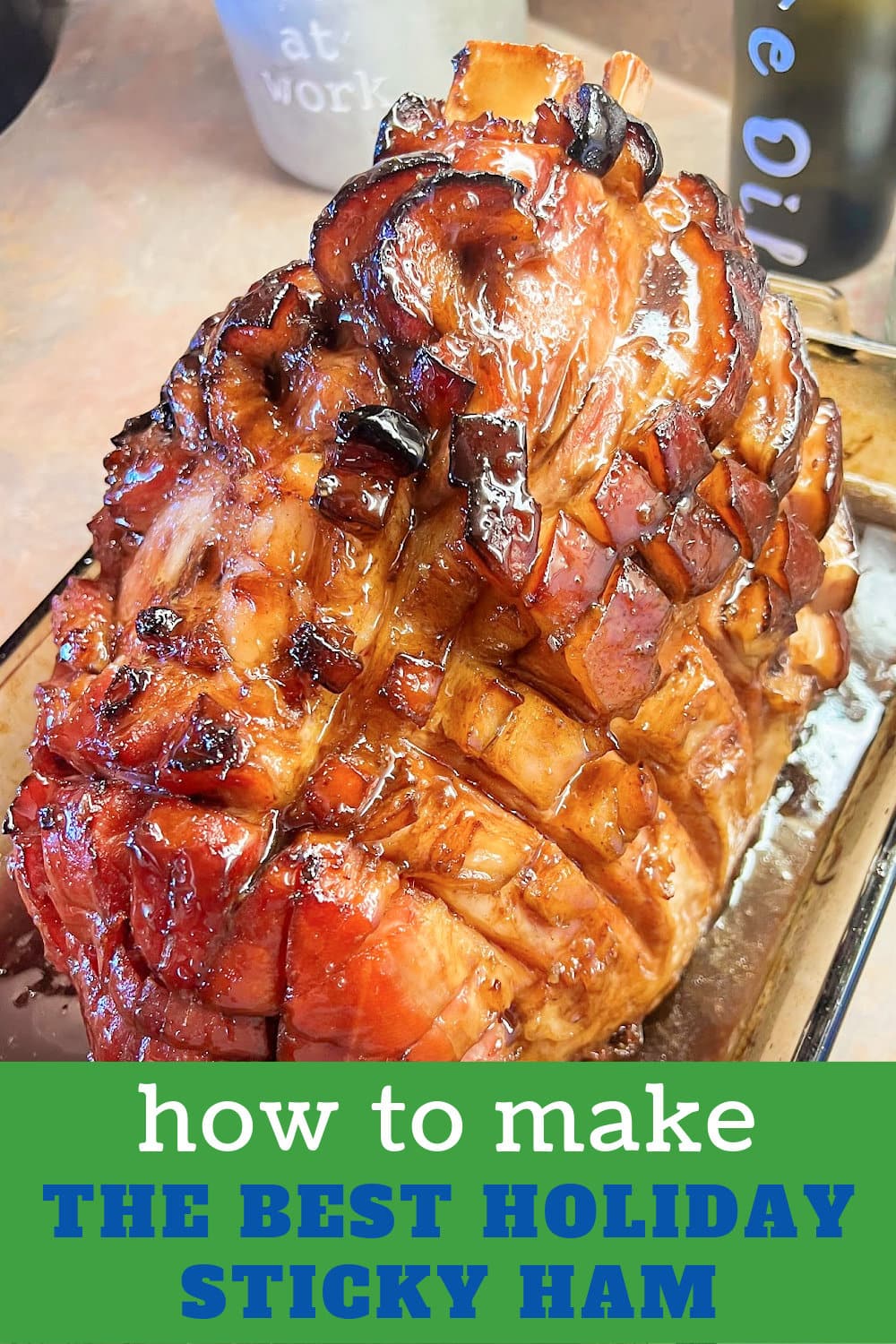 A beautiful holiday sticky ham ready to be sliced. 