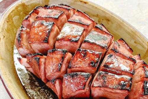 A nice fat, glazed ham fresh from the oven.