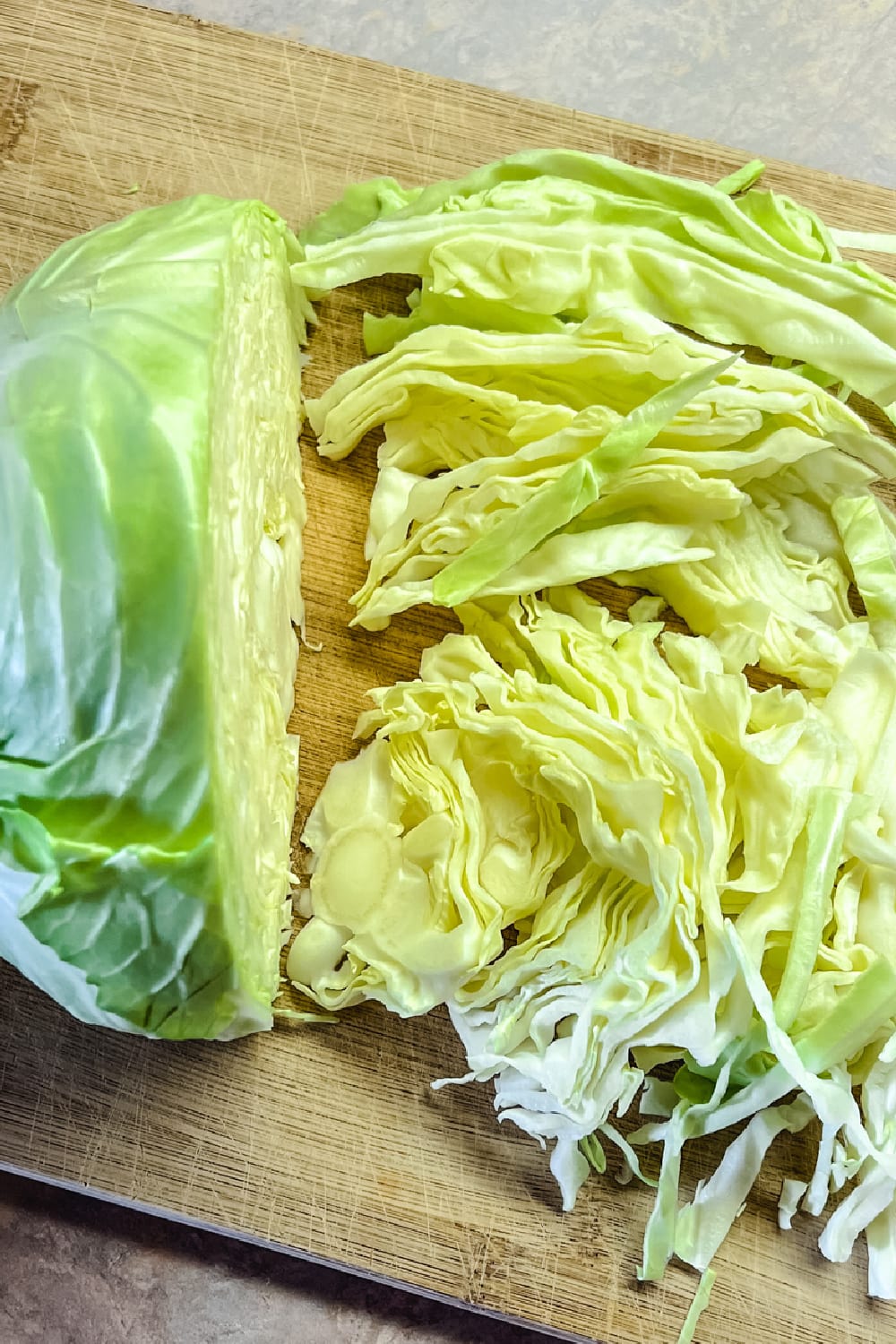 Thinly sliced cabbage for soup. 