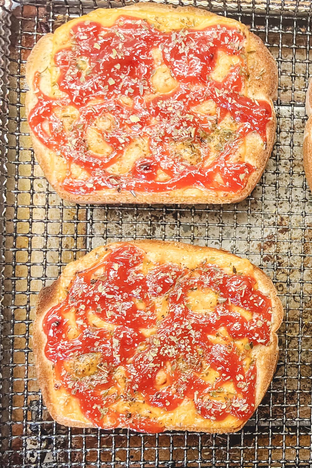 Bubbly and hot Air Fryer Breakfast Pizzas. 