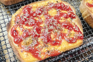 A big fat, melty Air Fryer Breakfast Pizza.