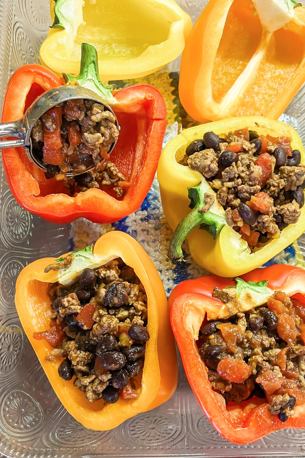 Bell pepper halves with taco meat filling. 